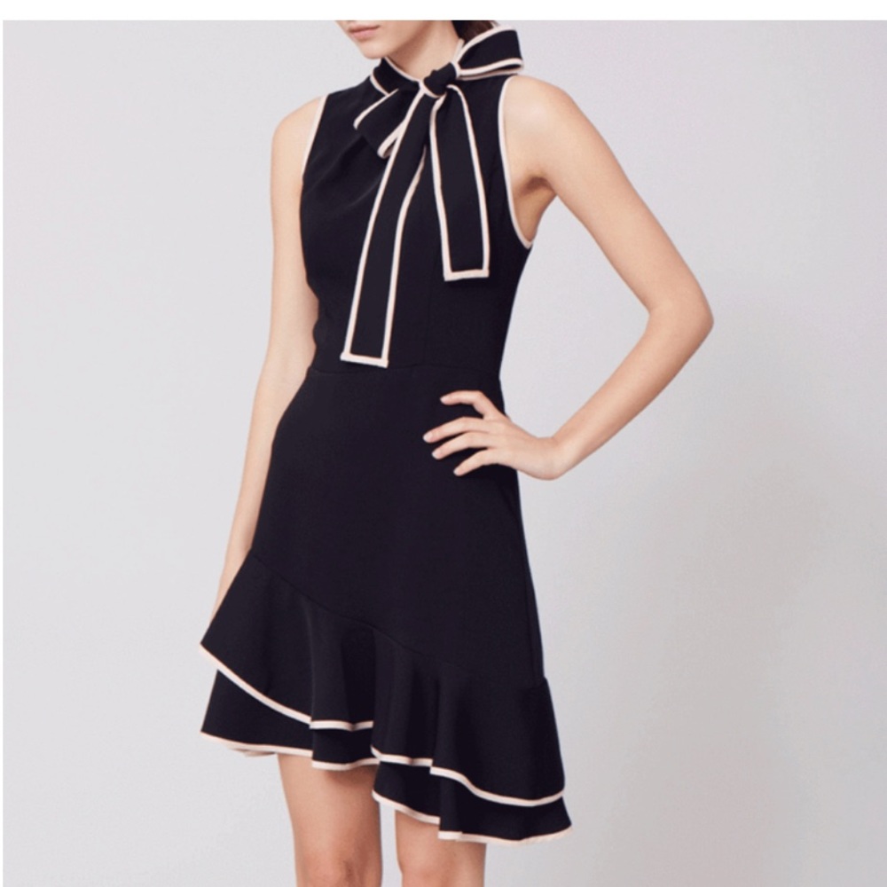 Sleeveless flair dress by Amanda Uprichard.  Black trimmed with ballet pink.